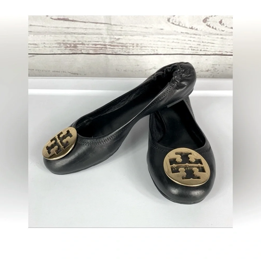 Tory Burch Napa Leather Reva Travel Ballet Flats Padded Insoles Size 10